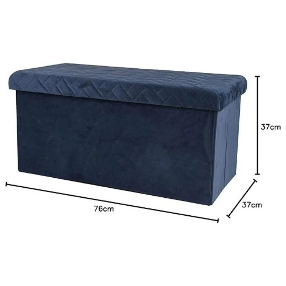 Urban Living Velvet Blue Storage Bench | Quilted Pattern, Foldable, Ample Internal Storage - Image 2
