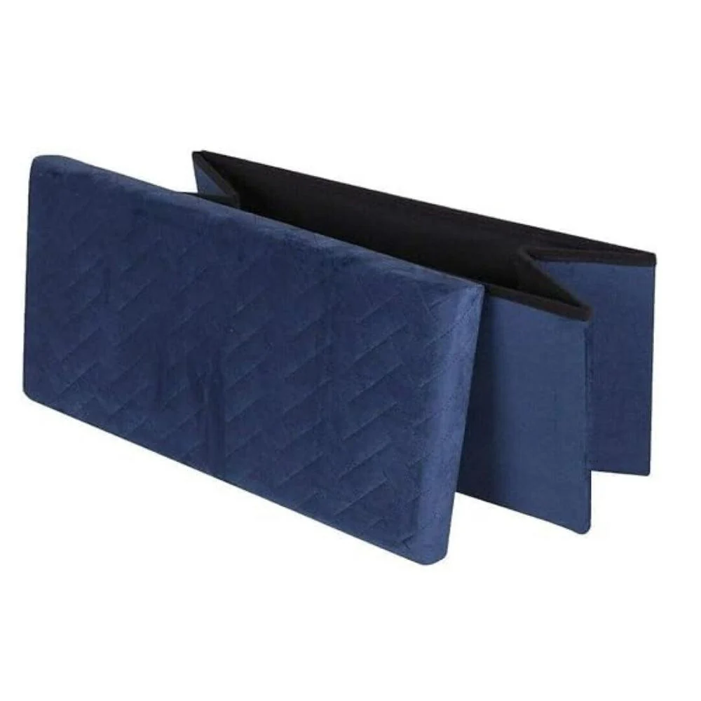 Urban Living Velvet Blue Storage Bench | Quilted Pattern, Foldable, Ample Internal Storage - Image 3