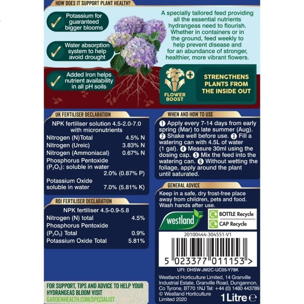 Westland Hydrangea High Performance Liquid Plant Food | 1L - Image 3