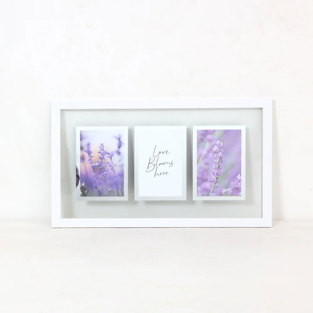 White Triple Photo Wall Frame with Botanical Art | 45 x 25cm