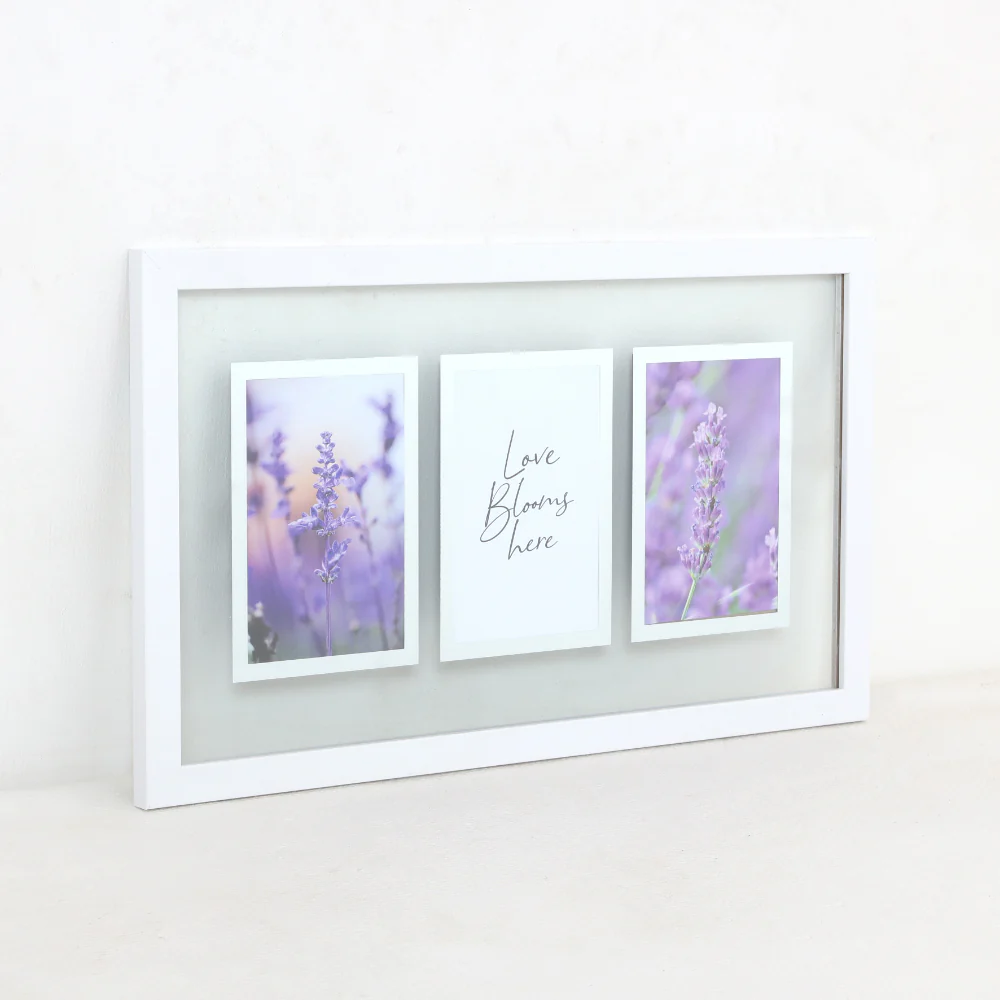 White Triple Photo Wall Frame with Botanical Art | 45 x 25cm - Image 2