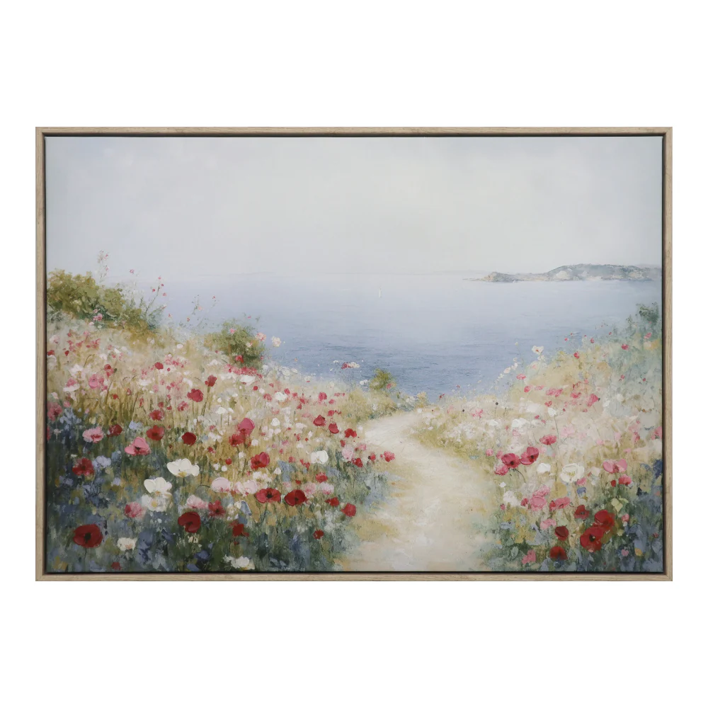 Wild Flower Path Hand Painted Framed Wall Art | Coastal Meadow, 50 x 70