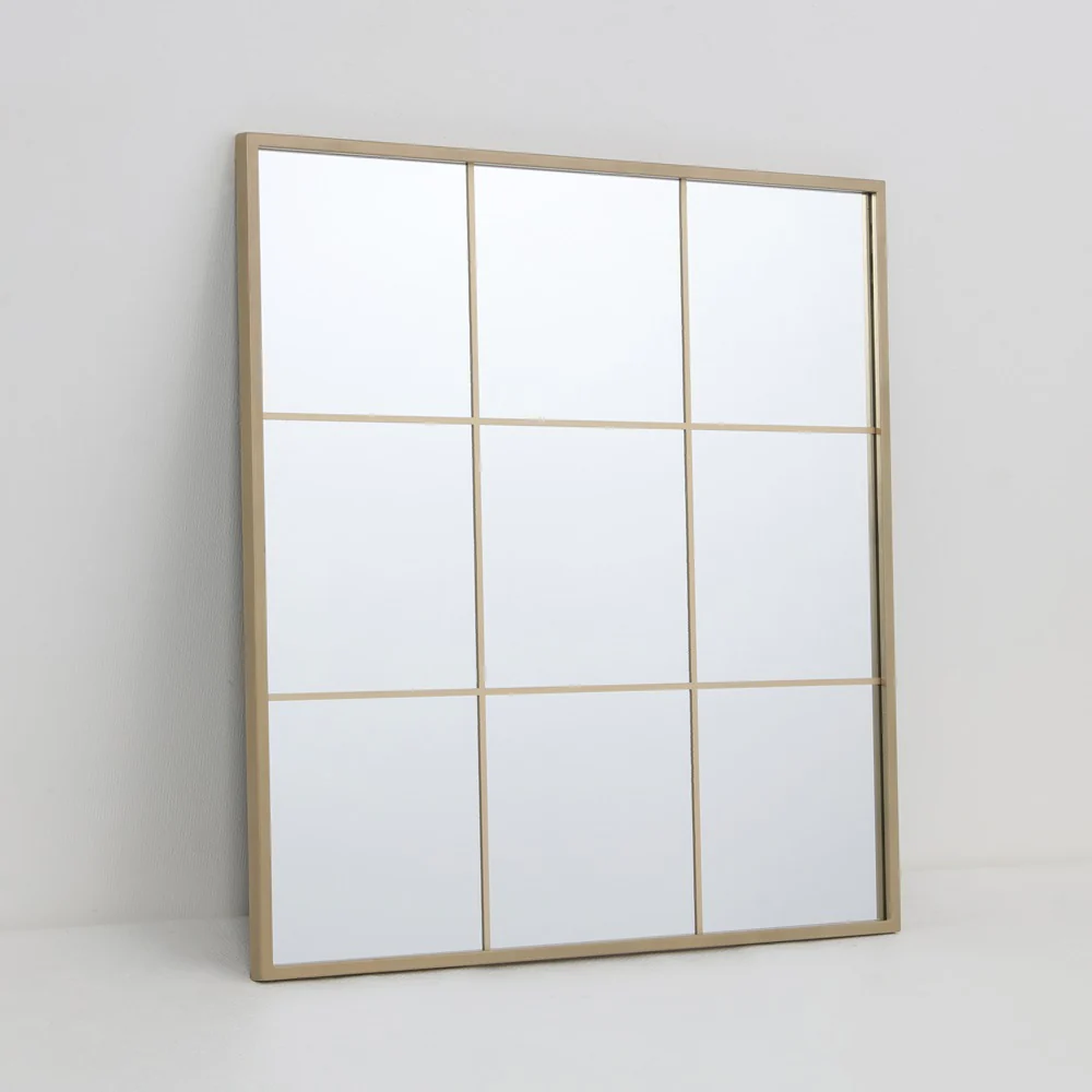 Windowpane Square Metal Wall Mirror | Brass Finish, 60 x 60cm - Image 2
