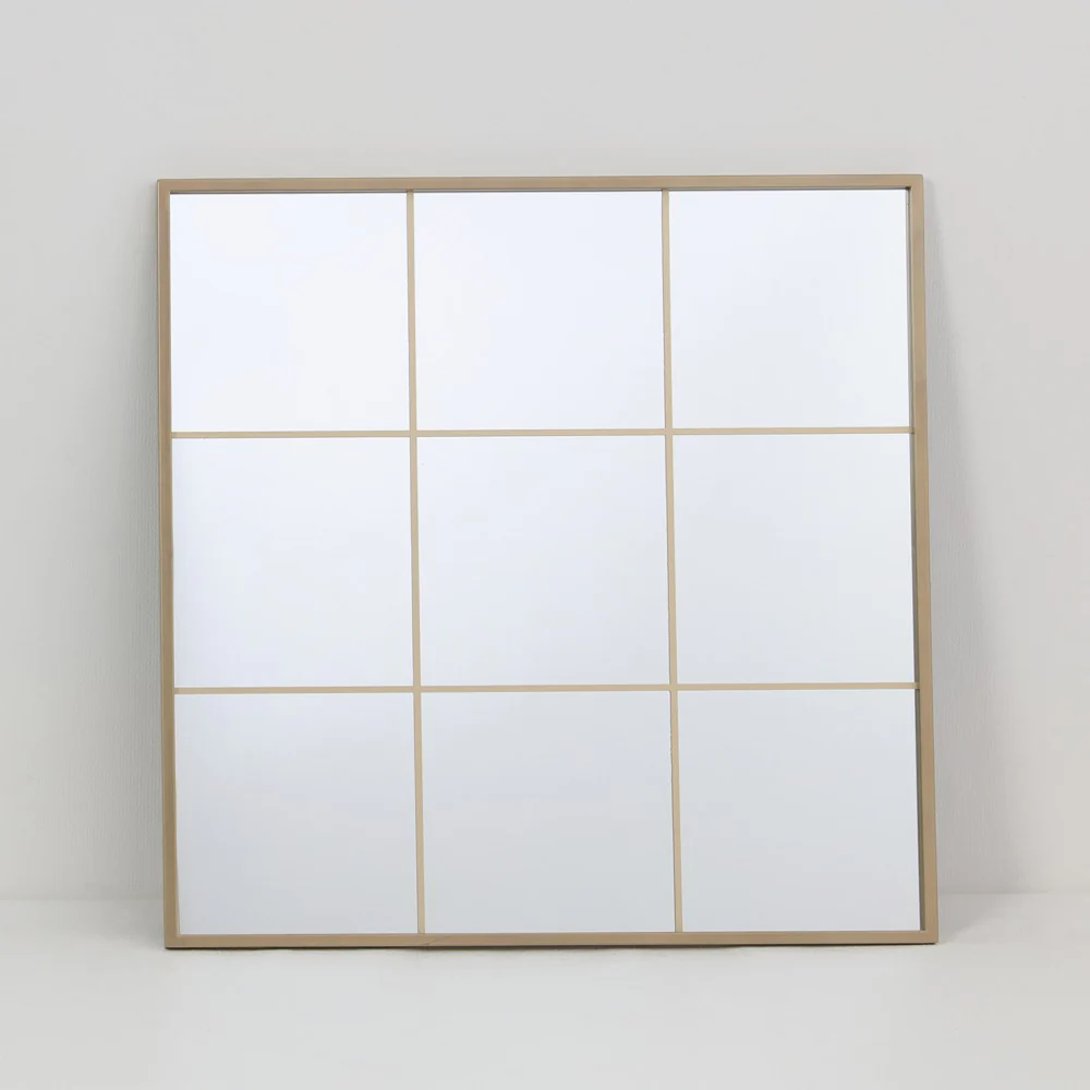 Windowpane Square Metal Wall Mirror | Brass Finish, 60 x 60cm - Image 3