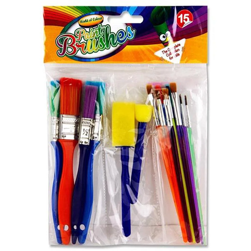 World of Colour Colourful Paint Brush & Sponge Set | Pack of 15