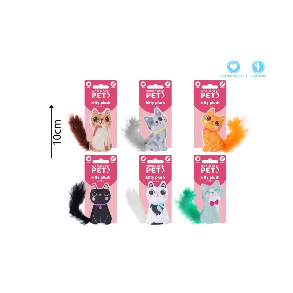 World of Pets Catnip Plush Cat Toy | Feather Tail, Assorted Designs