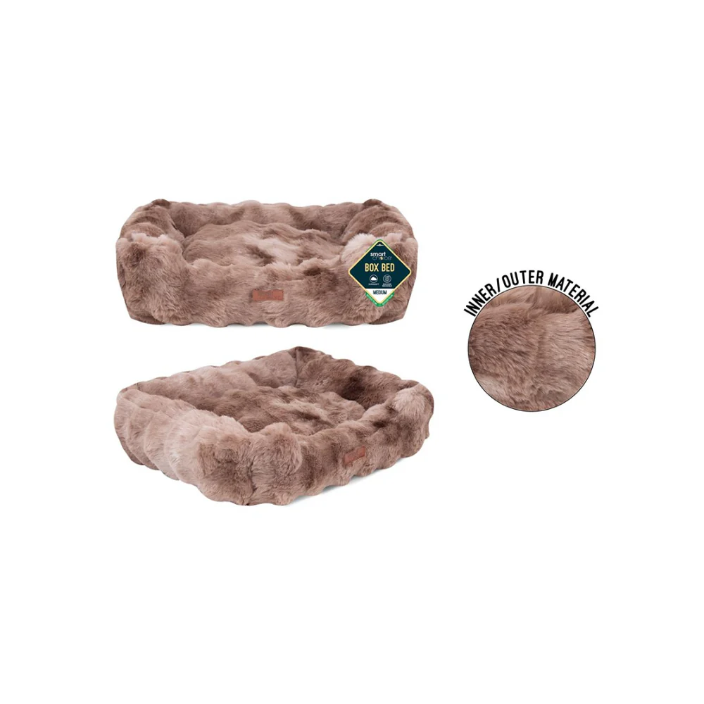 World of Pets Faux Fur Square Pet Bed | Medium, Brown, Raised Sides