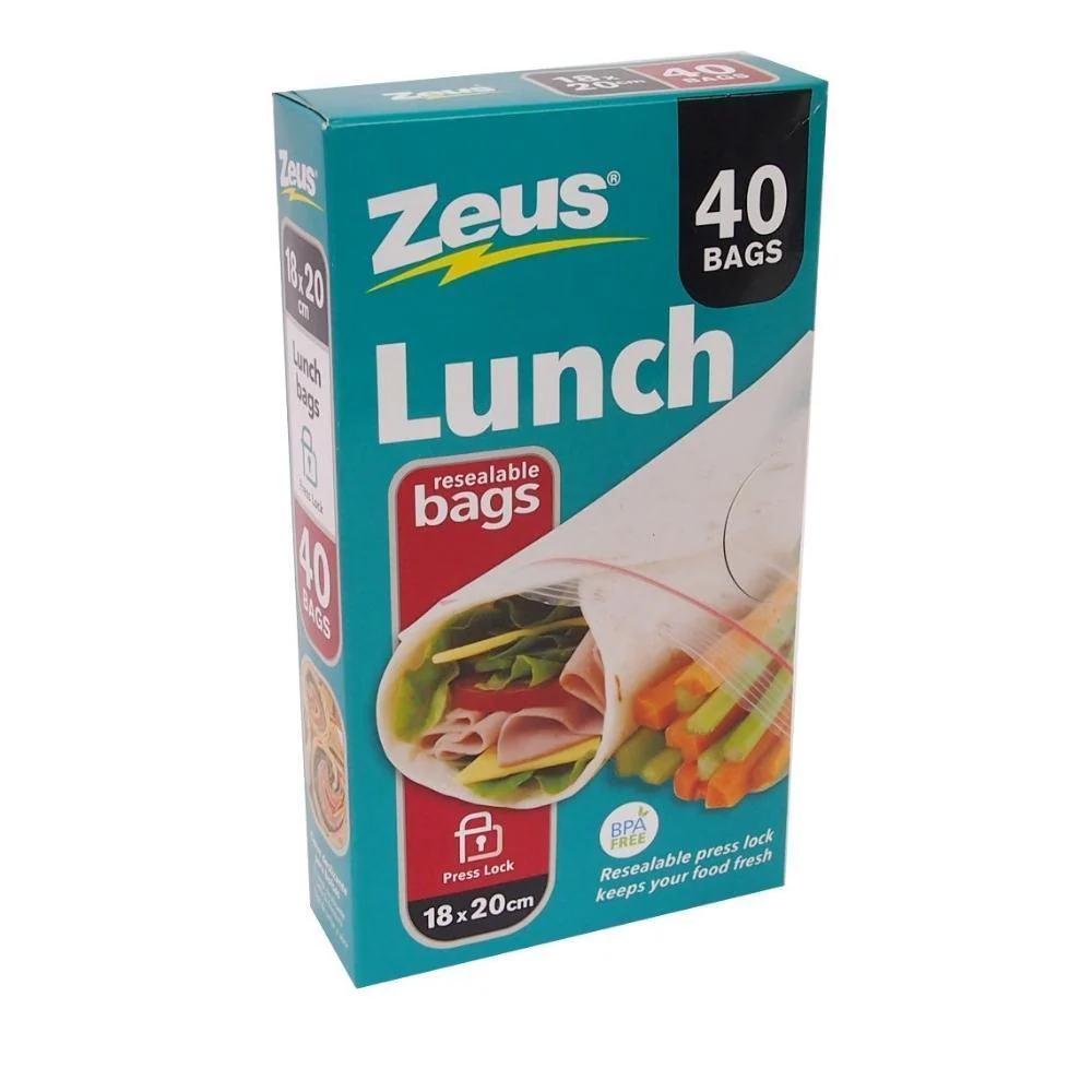 Zeus Resealable Lunch Bags | Pack of 40 | 18cm x 20cm